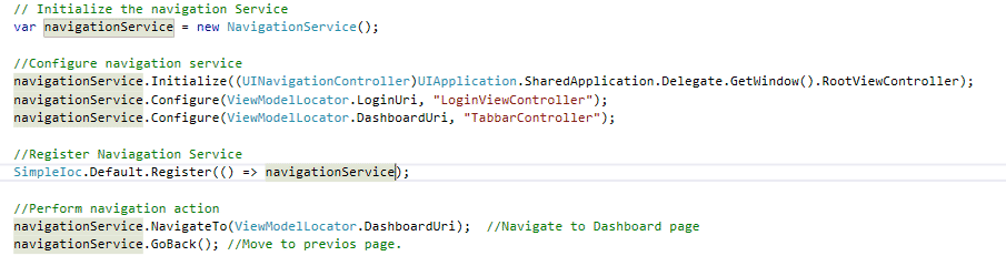 Sample Code for MVVM Navigation Service implementation