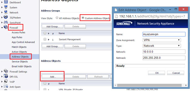 sonicwall vpn azure