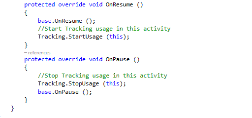 code for tracking events in visual studio