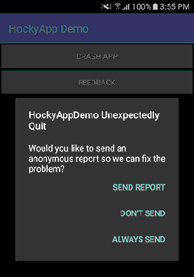 crash reporting mobile app screen