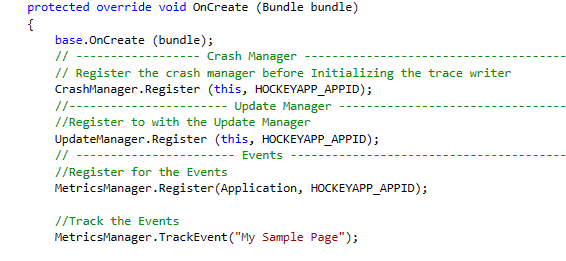 register crash update manager and events hockeyapp