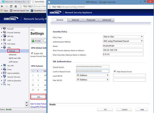 azure sonicwall vpn